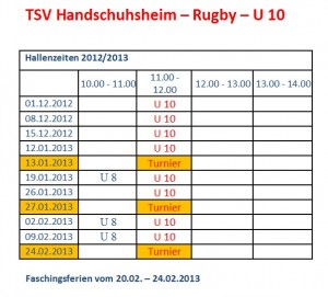 Hallentrainingszeiten U10